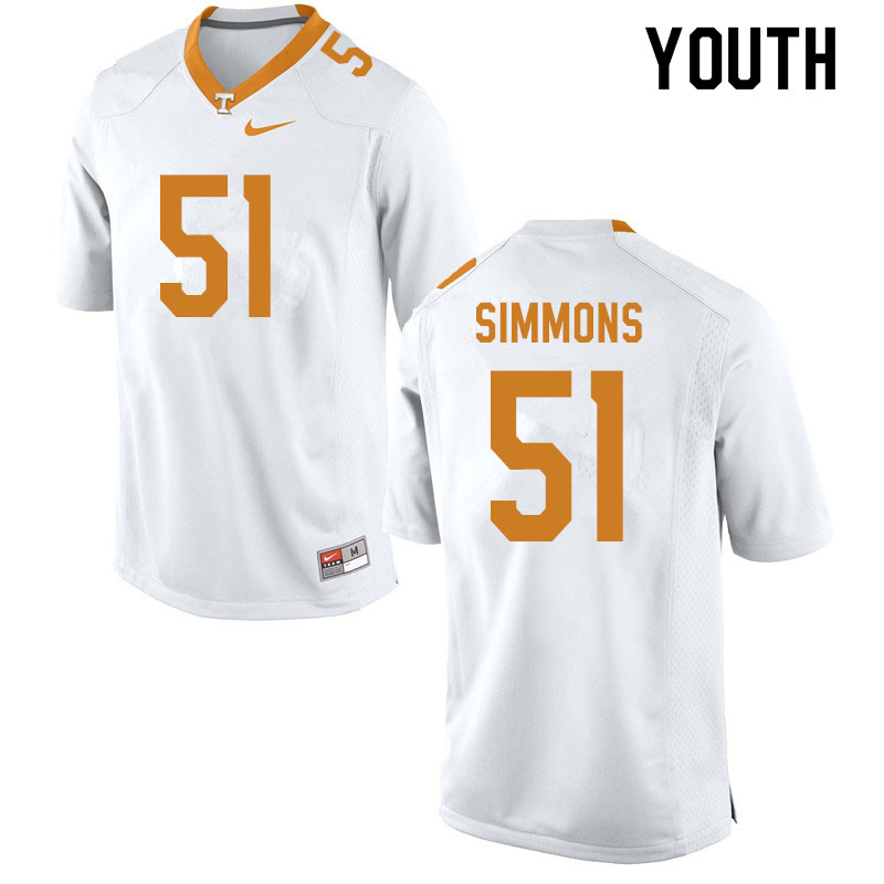 Youth #51 Elijah Simmons Tennessee Volunteers College Football Jerseys Sale-White - Click Image to Close